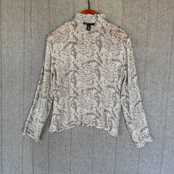Vintage Y2K INC Silk Black White Lace Print Victorian Collar Long Sleeve Blouse - Picture 9 of 15